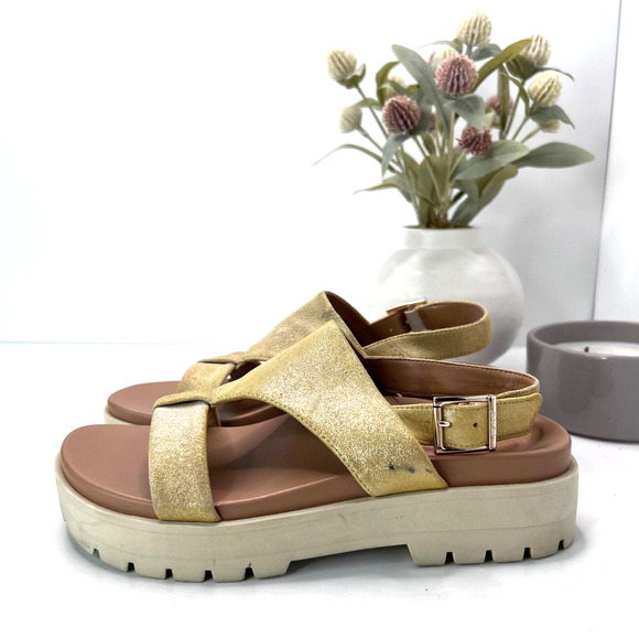 Vionic Alondra Lug T-Strap Comfort Sandal Gold Sling Back Buckle Women's 6 - Picture 3 of 10